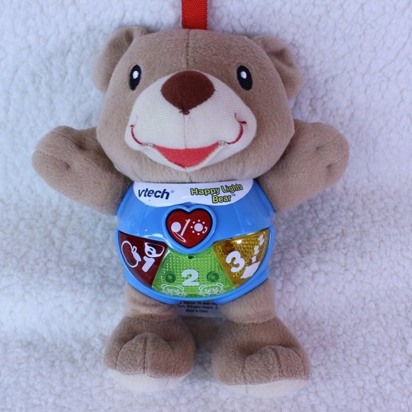 Vtech Happy Lights Bear Plush 8" Interactive Music Sings Flashing Lights Strap - Picture 4 of 5